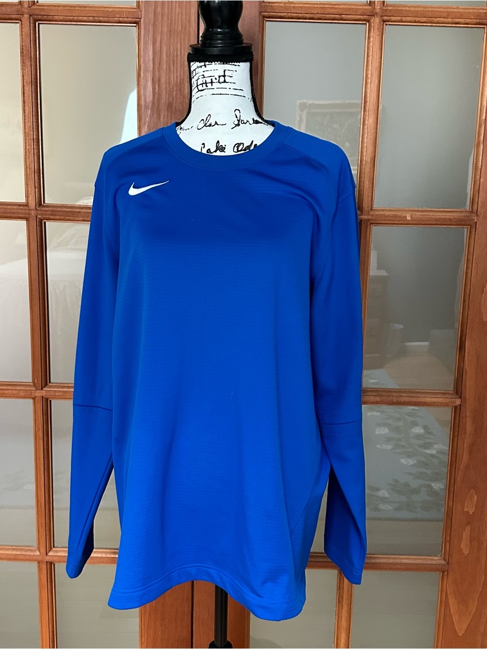 Nike Blue Long Sleeve Dri-FIT Top with White Swoosh (L)